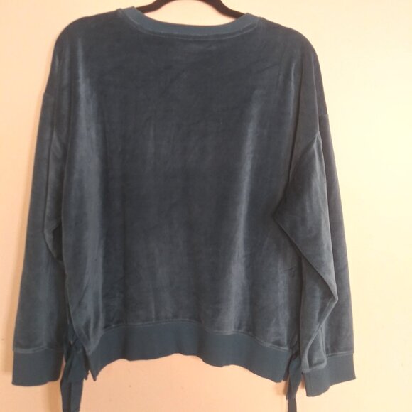 A.N.A A New Approach Women’s Legion Blue Tie-Hem Velour Sweatshirt Medium - Picture 4 of 11